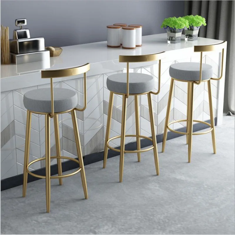 Modern Minimalist Kitchen Stools High Chair Metal Luxury Gold Frame With Comfortable Cushion Seat Barstool Chair