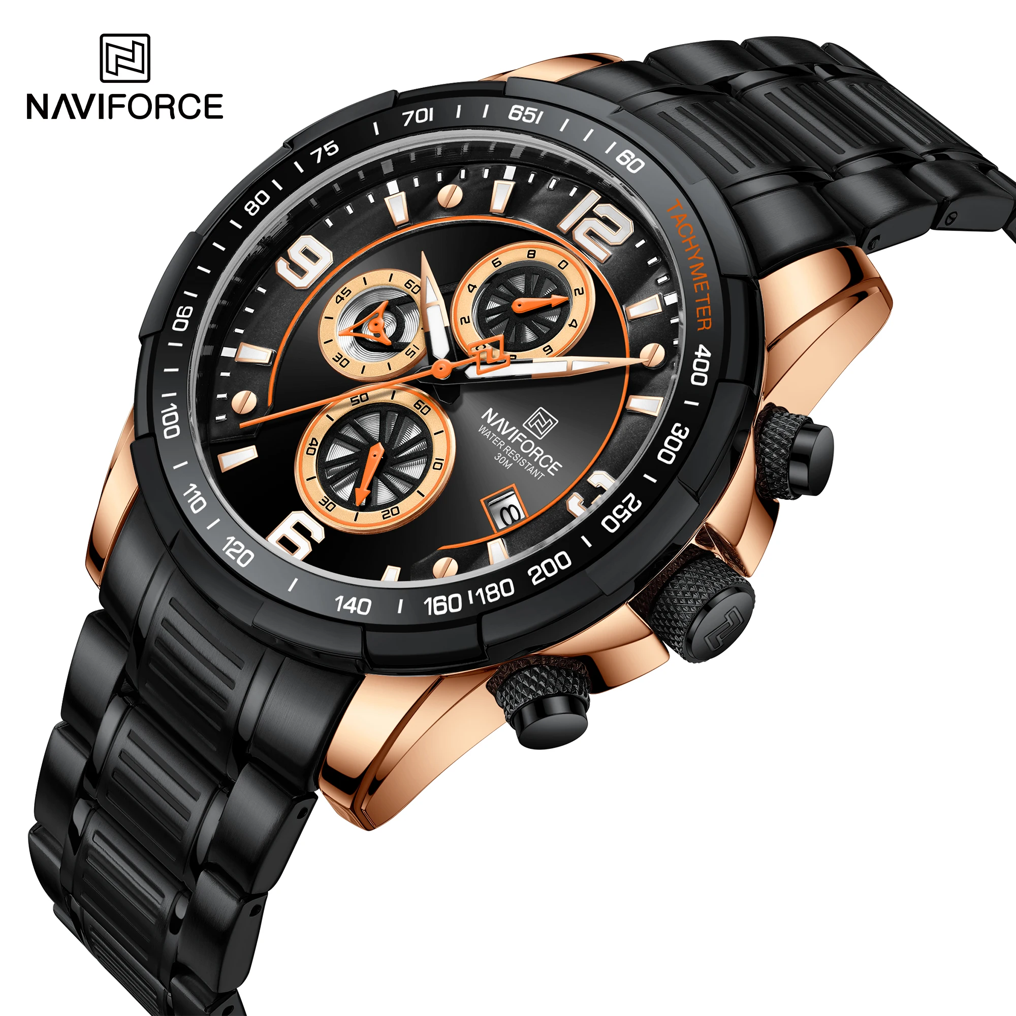NAVIFORCE 8020S Nf8020s Relogio Masculino Stainless Steel Mens Watch Chronograph Wristwatches Quartz Watches with Luminous Hands