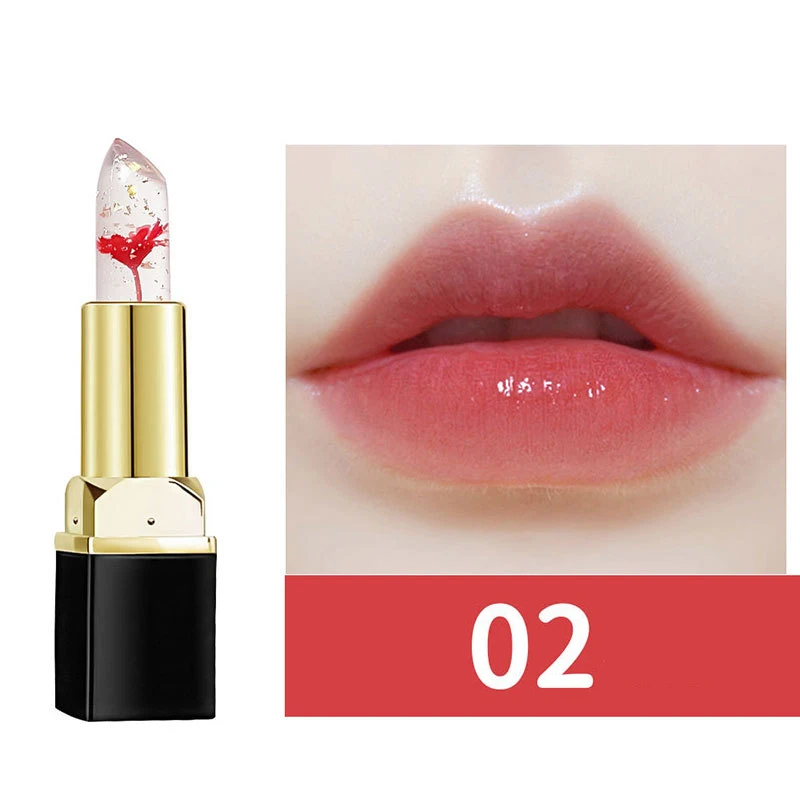 Moisture temperature color change lipstick natural vegan transparent organic lip balm crystal jelly flower lipstick
