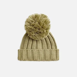 Новый стиль, теплые детские зимние шапки, милая вязаная шапка для малышей с помпоном того же цвета