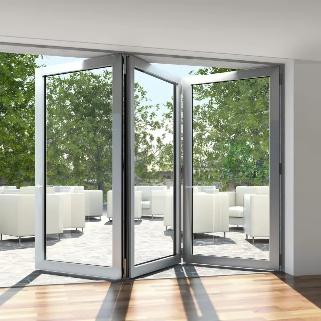 Cheap Price Waterproof Courtyard Folding Door Aluminium Alloy Accordion Bi-fold Patio Door With Sliding Glass for Exterior Use