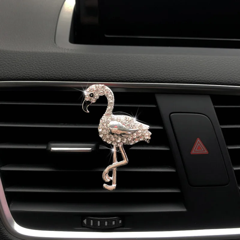 Beautifully Diamond Bling Flamingos Car Perfume Air Conditioner Decoration  Car Outlet Aromatherapy Clip