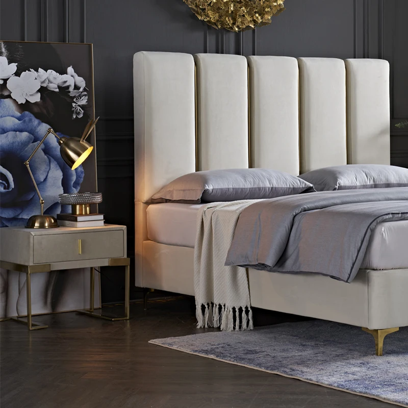 GC modern solid wood bed room set furniture king size frame luxury double wooden beds 180x200 hotel up-holstered wooden beds