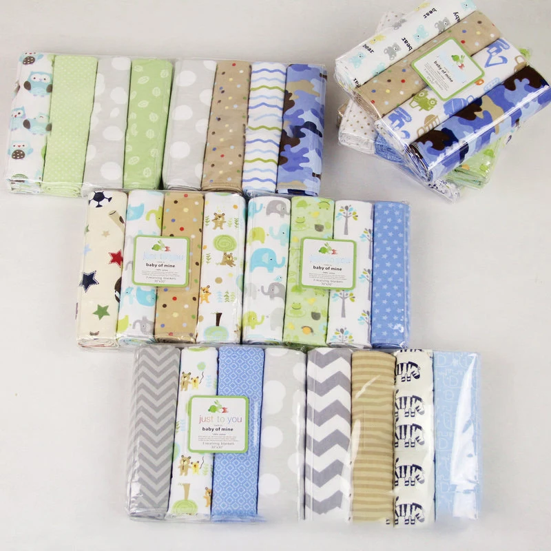 New wholesale Custom Super Soft 100 Sheet Receiving Swaddle 4PCS/PACK Cotton Flannel Baby Blanket Printed Bedding