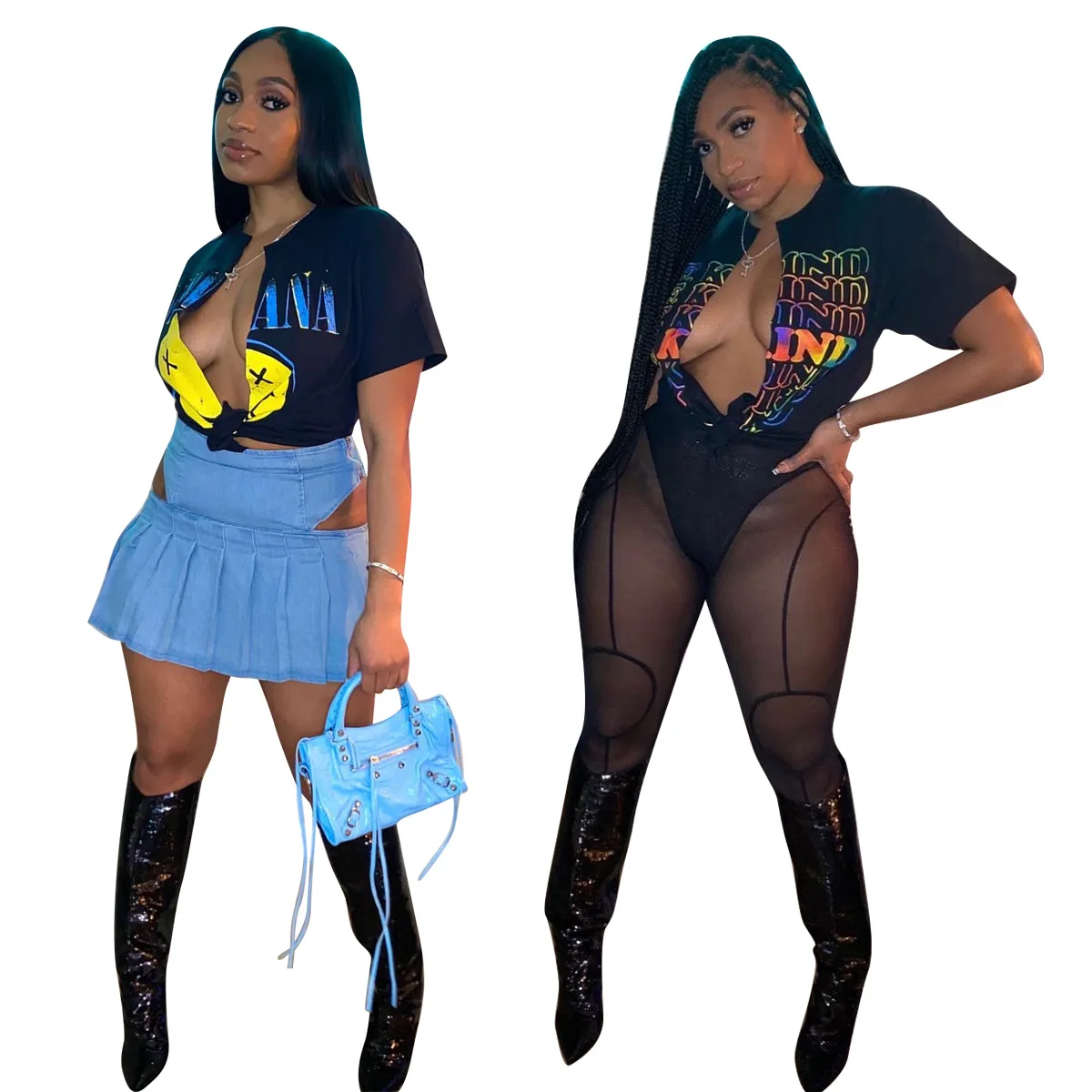 2022 Tees T Shirt Letters Print Open Front Women Short Sleeves Fashion Sexy Top T-Shirt Sexy Women Graphic T Shirts