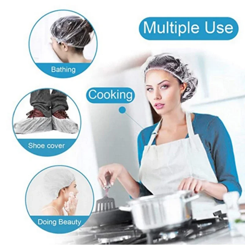 100pcs Disposable Shower Caps Bathing Bathing Waterproof Adult Hair Drying Caps Dustproof Plastic Head Covers for Men and Women