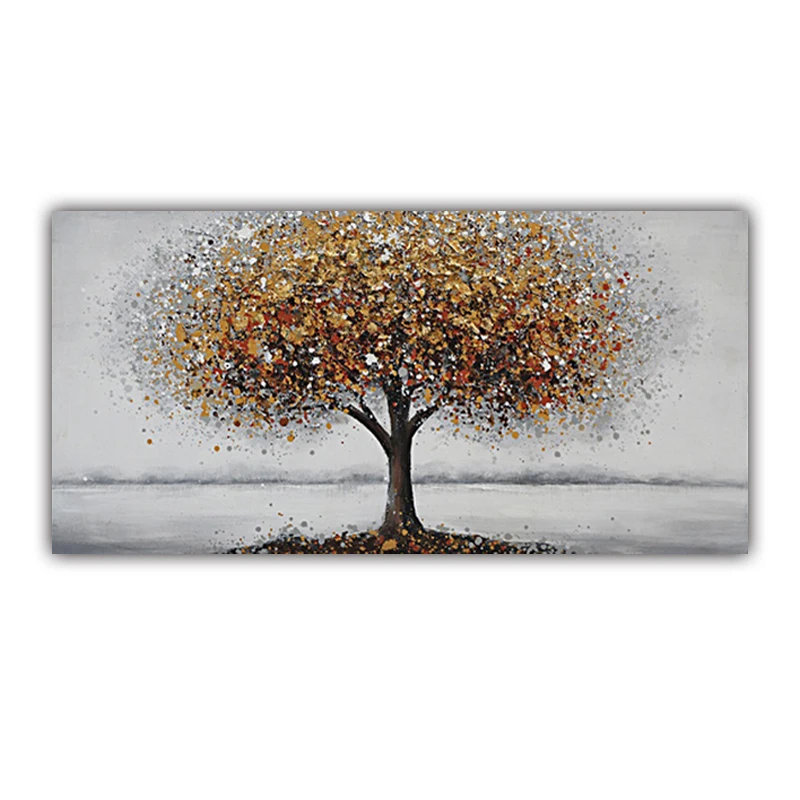 Popular Handmade oil painting yellow landscape tree wall painting for home hotel decor paintings