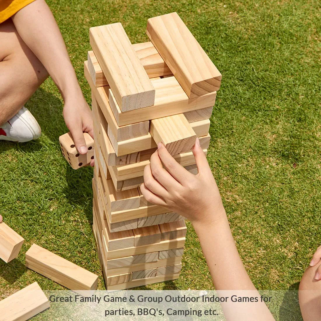 Samblocks Janga Giant Tumble Tower Janga Blocks Outdoor Game Pine Stacking Timber Classic for Kids De Vidrio 54 PCS Wood Unisex