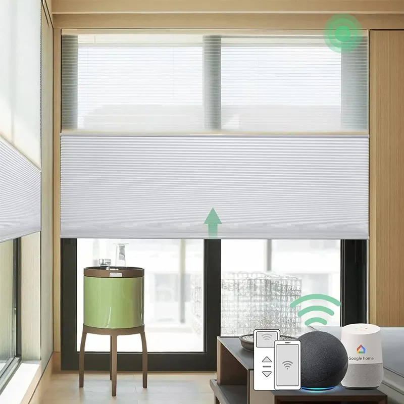 Motorised Irregular Triangle Honeycomb Blinds Vertical Pattern Spring-Loaded Cloth Blind for Skylight Built-In Installation
