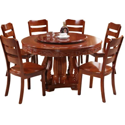 Классический ресторанный банкет CZW01 ручной работы, традиционный полностью резной круглый обеденный стол и стулья из массива дерева