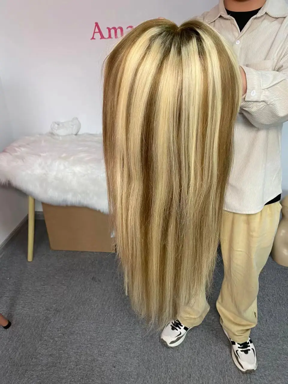 Амара Рен лидер продаж еврейские парики 22 дюйма с бликами пепел блонд выделите прямой в наличии парик без клея 14а