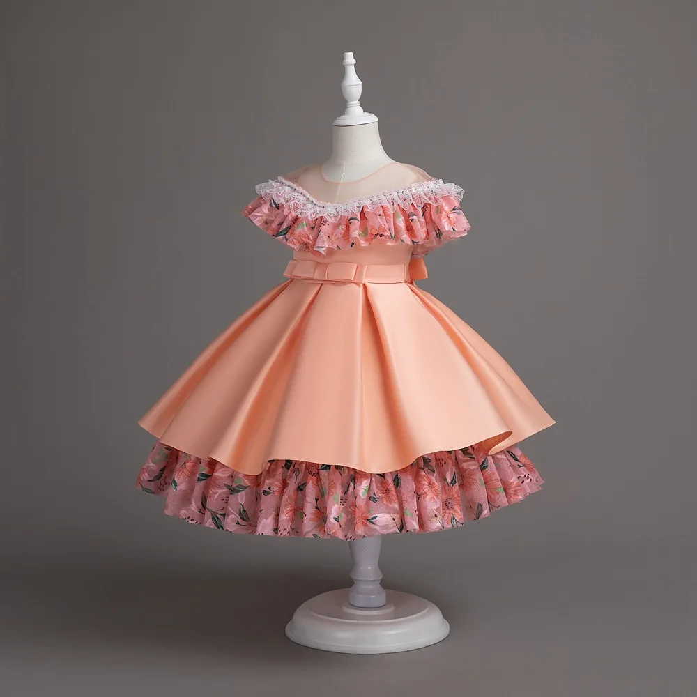 2023 fashion New girls net yarn bow princess dress kids colorful cake puffy dress birthday party flower wending dress girls