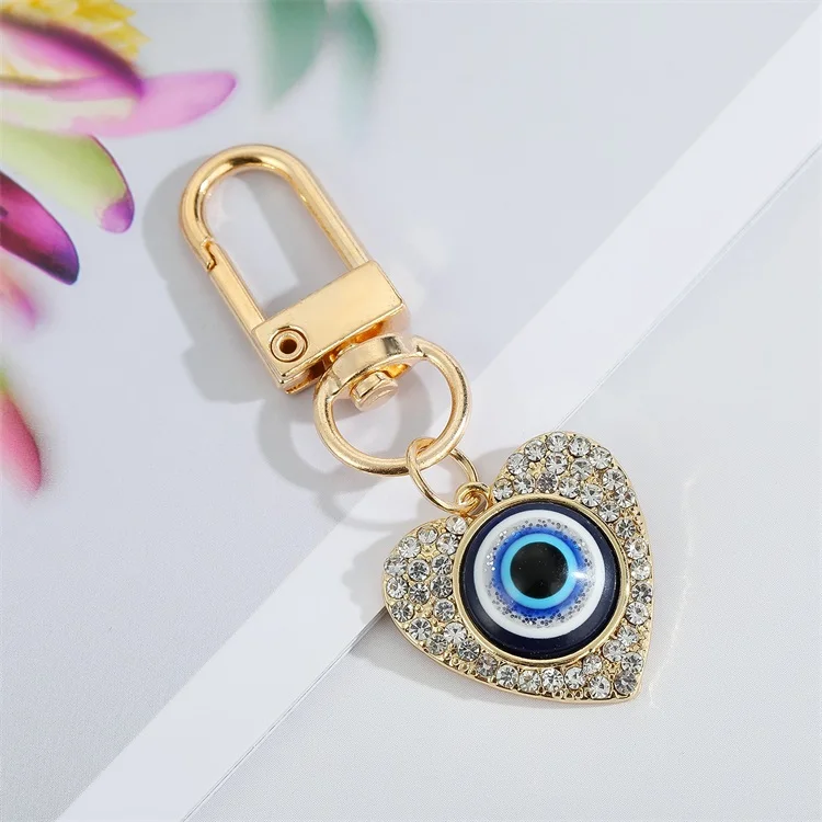 Key Chain Men Women Plated Gold Rhinestone Punk Blue Eye Pattern Hip Hop Fashion Korean Couple Key Ring Jewelry