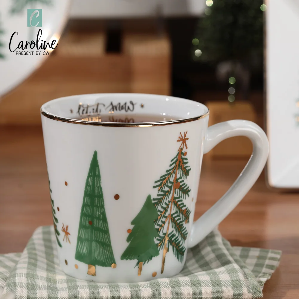 China Ceramic Coffee Luxury Mug Christmas Tree Pattern with Handle