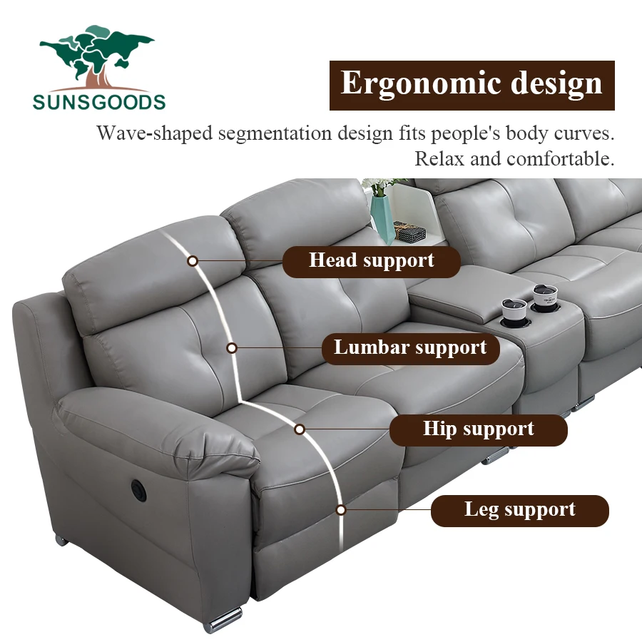 Luxury Corner L Shape Sectional Couch Sofa Comfortable Leather Furniture Living Room with recliner Furniture