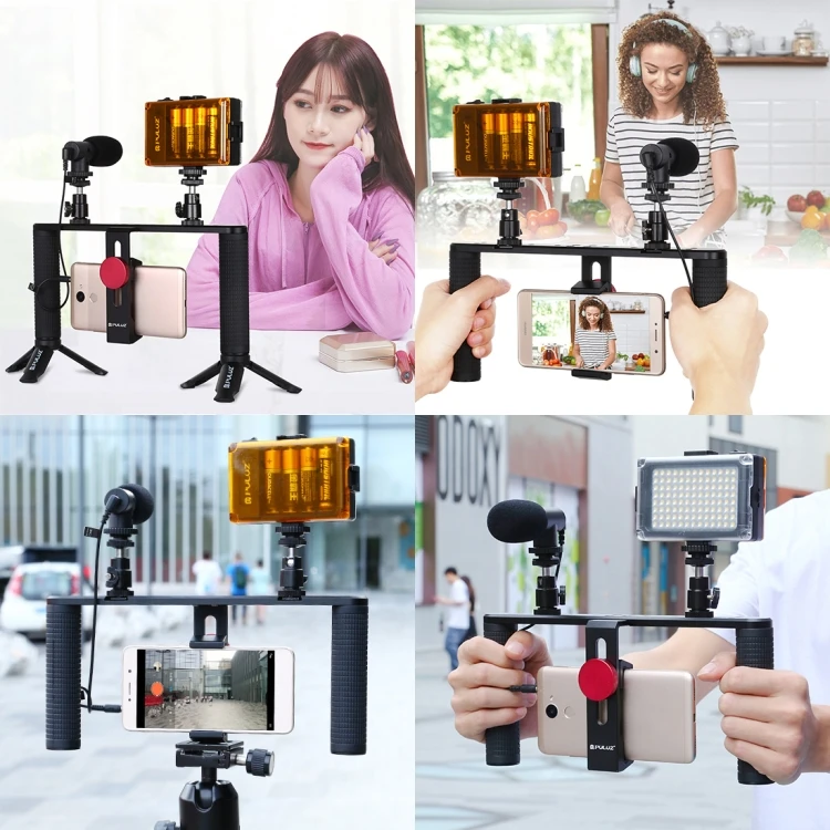 Wholesales Live Broadcast Equipment Camera Cage Led Selfie Light Cell Phone Kit Handle Stabil 4 In 1 Vlogging Live Broadcast Kit