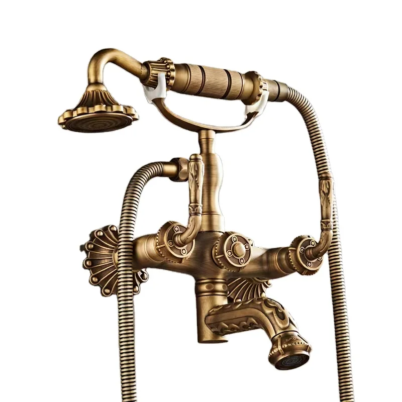 Bathroom European style retro antique exquisite carving handle all copper relief simple shower
