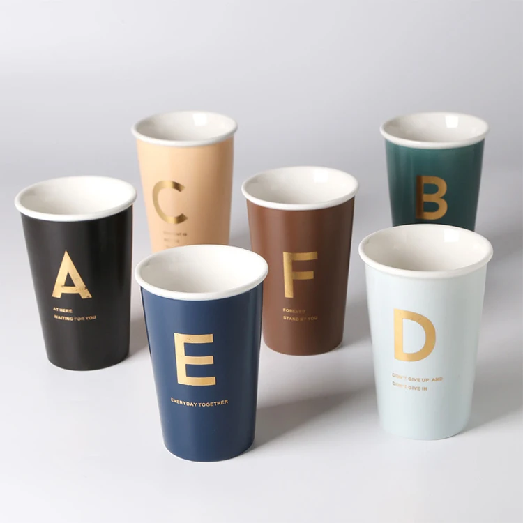 Wholesale modern letter 10oz/12oz/15oz/16oz inside white outside color ceramic coffee mug milk tea cups without handle