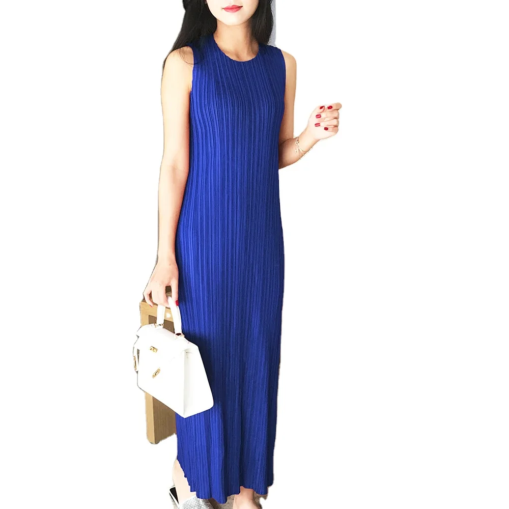 FXZ Dresses Women 2021 Summer Plus Size O Neck Sleeveless Pleated Dress Casual Ladies Beach Sundress