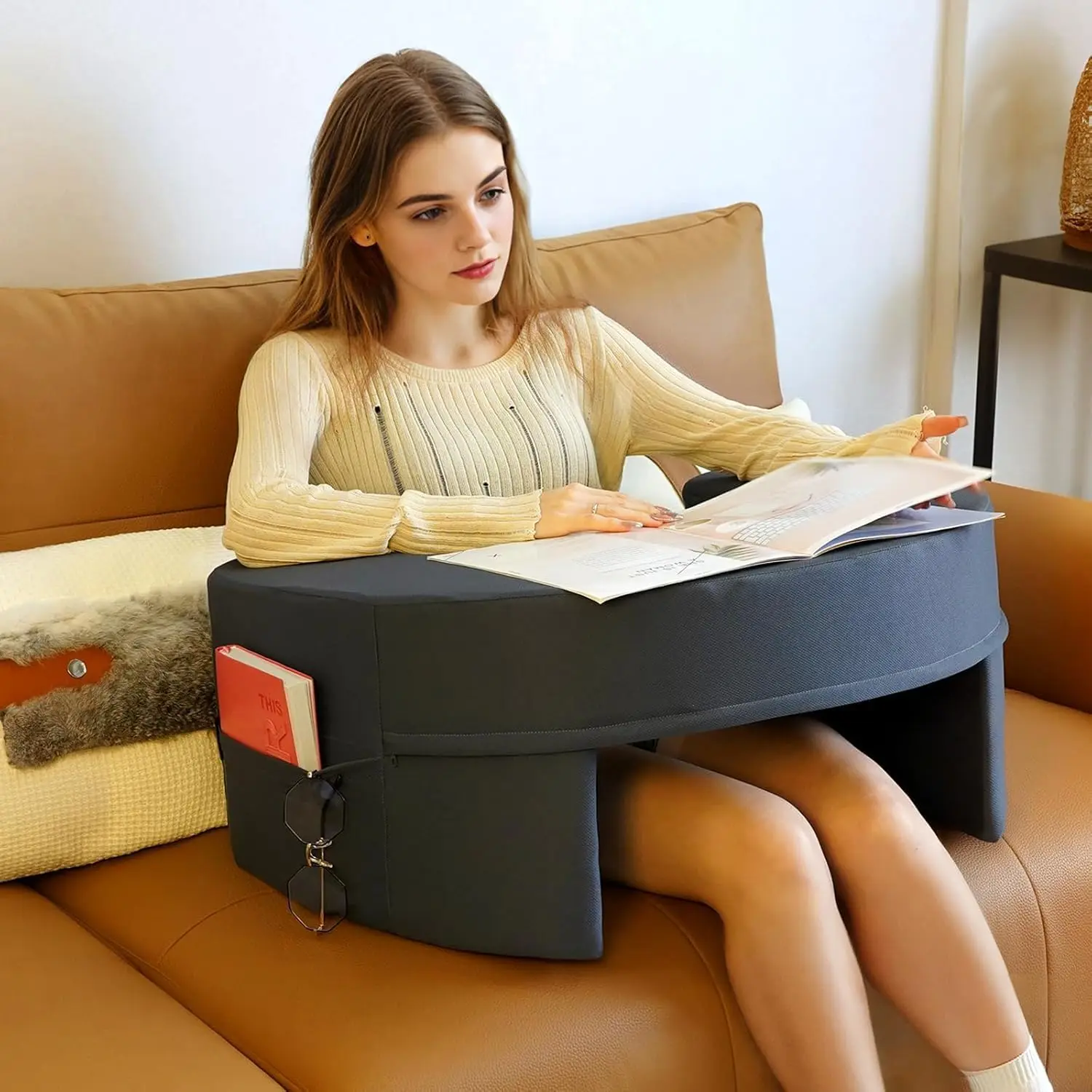 Custom Reading Pillow Memory foam Lap Desk Gaming Pillow Arm Rest Pillow for Reading Gaming Sitting in Bed Orthopedic