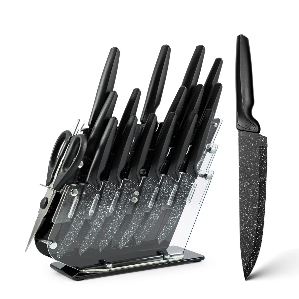 17 Piece Black Kitchen Knife Set Japanese Chef Cheese Pizza Knife Stainless Steel Knives Set