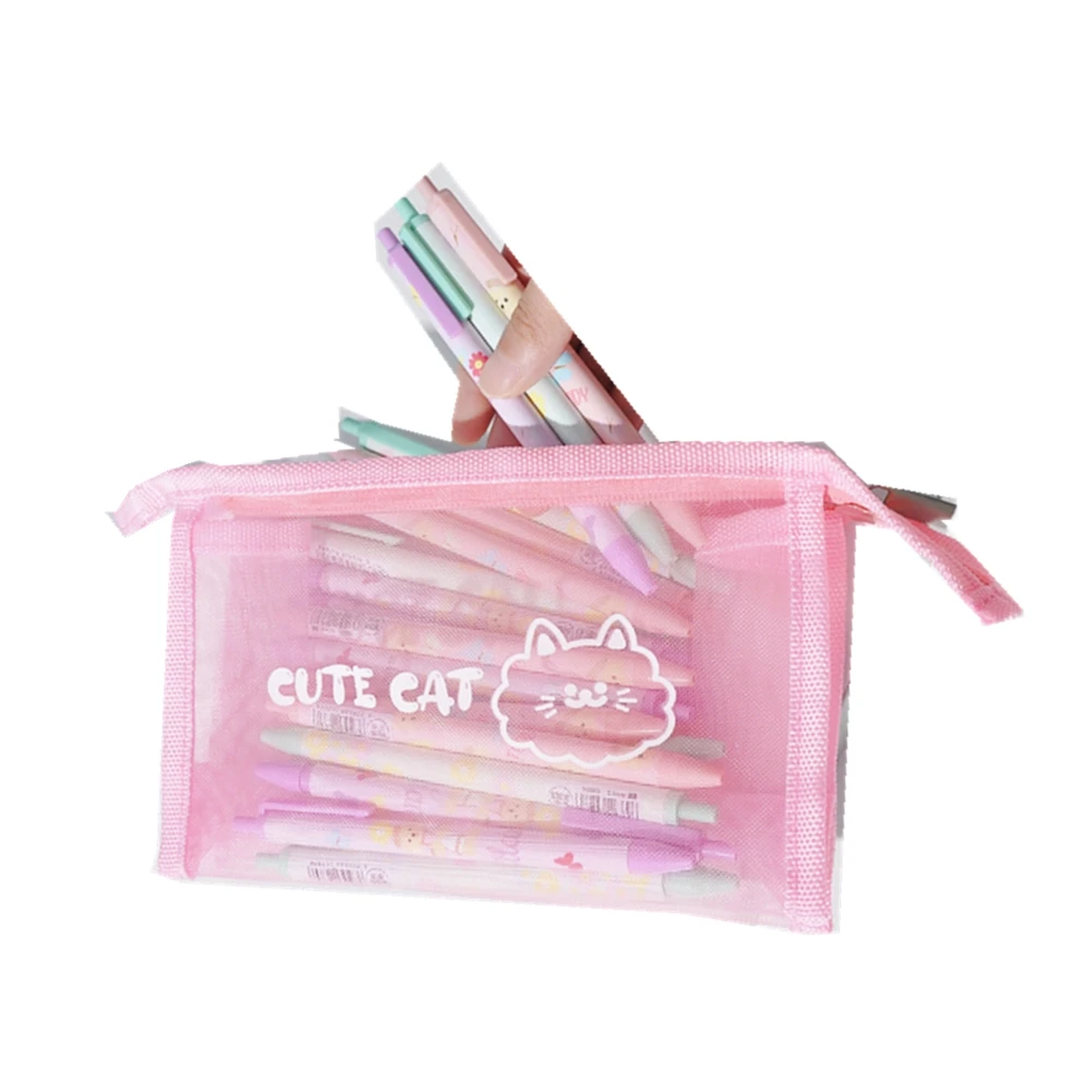 large space transparent mesh pen or pencil bags