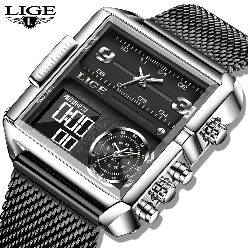 2021 LIGE Sports Watches Men Top Luxury Brand Waterproof Wristwatch Men Quartz Analog Military Digital Watch