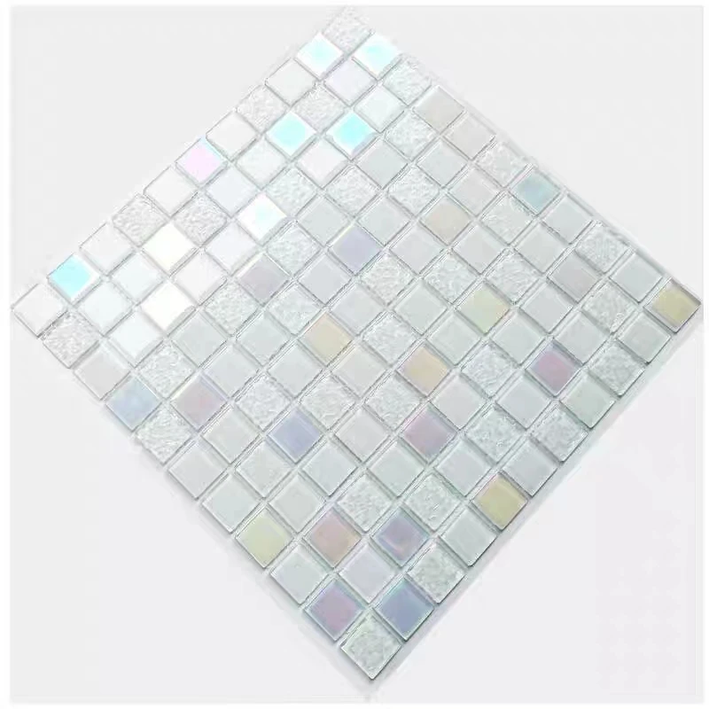 White Iridescent glass surface swimming pool mosaic