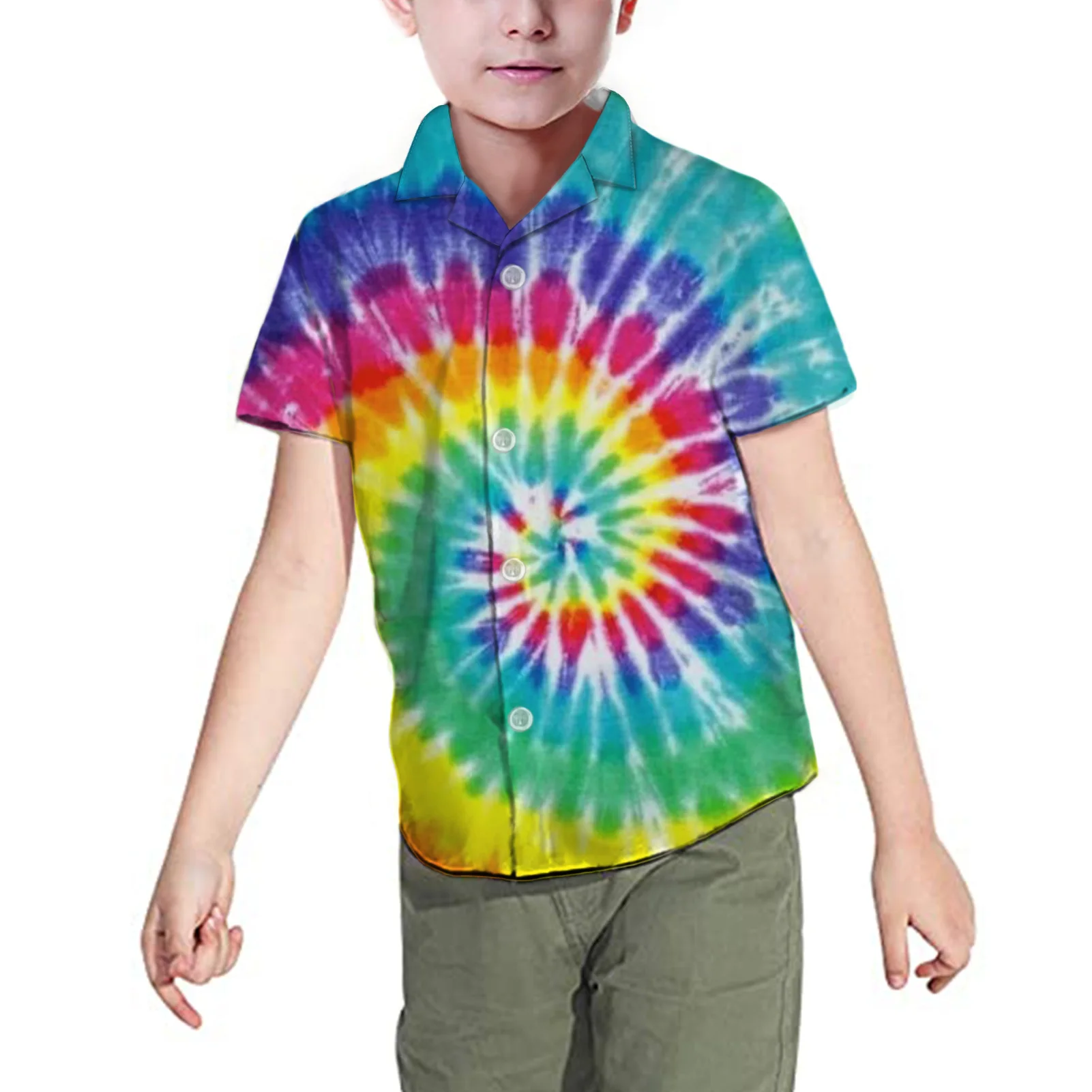 
Colorful Designer Kids Tie Dye Shirts Casual Children Boys Summer Tops Blouse Fashionable Student Short Sleeve Clothings In Bulk 