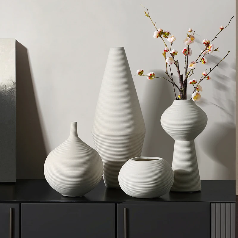 Low moq new design nordic white minimalist hand made ceramic art flower vase for house dinning room creative decoration interior