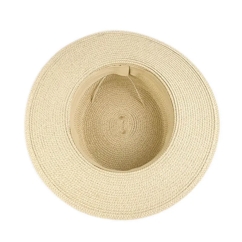 HT-2183 Custom Square Buckle Round Top Panamanian Straw Flat Top Hat Summer Tourism Sunshade Large Brim Fisherman hats