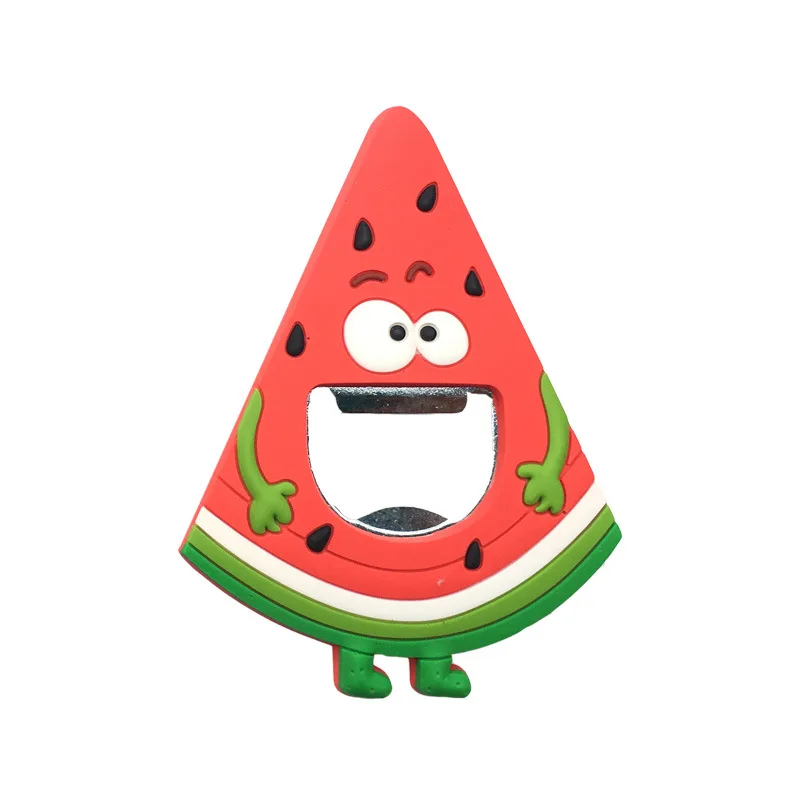 OEM Custom Cartoon fruit 3D Soft Rubber PVC Fridge Magnet Metal Bottle Opener