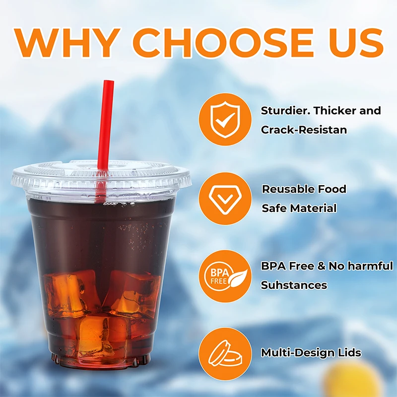 Wholesale Clear PET Plastic Cups with Lids Disposable Cups for Cold Drinks Milkshake Iced Coffee Party