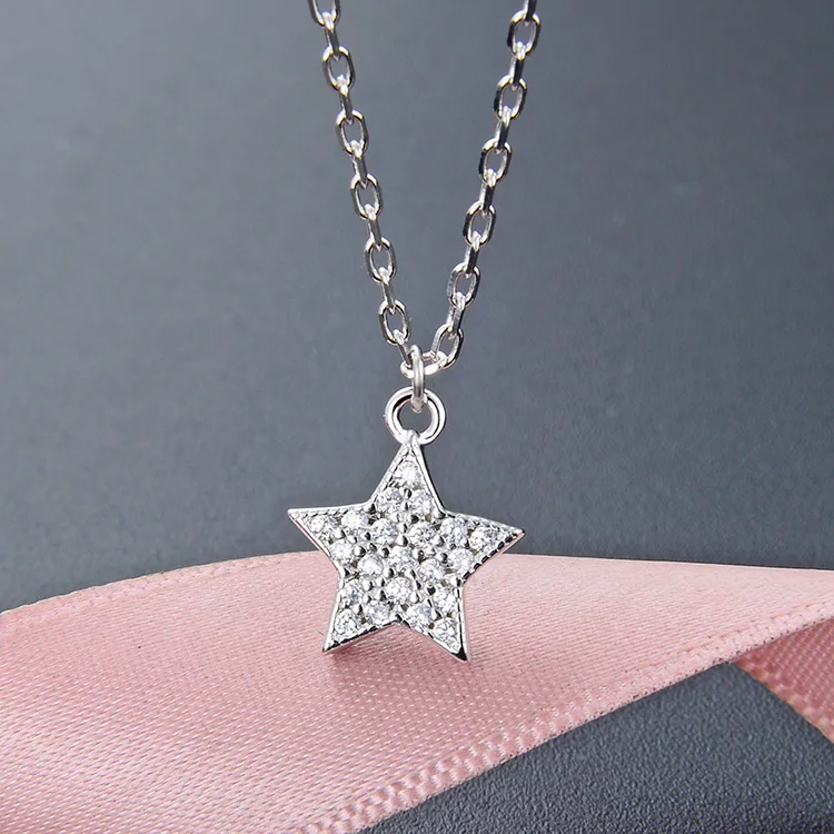 Poliva Beautiful 3A Cubic Zirconia Silver Star Pendant Necklace Fashion 925 Sterling Silver Necklaces For Girls