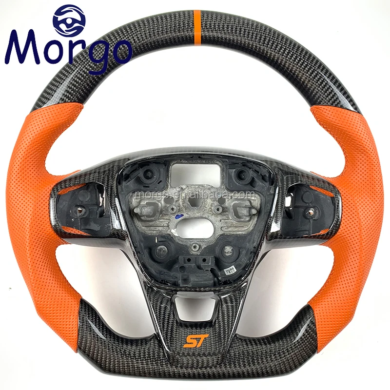 Orange Perforated Leather Carbon Fiber Steering Wheel for Ford Focus ST RS MK2 MK3 MK4 Car Steering Wheel Customized