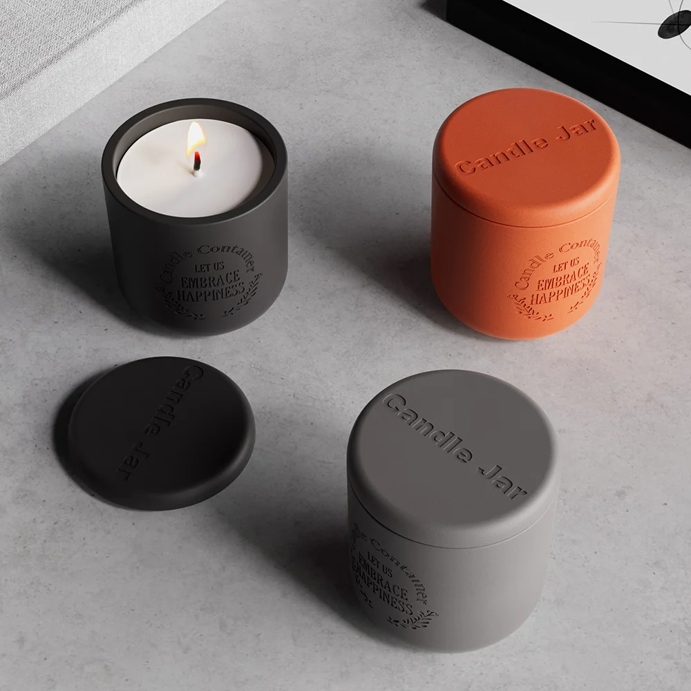 12oz Multicolor Candle Jars With Lids Custom Logo Heat-Resistant Concrete Ceramic Decorative Candle Jars For Home Hotel Bars