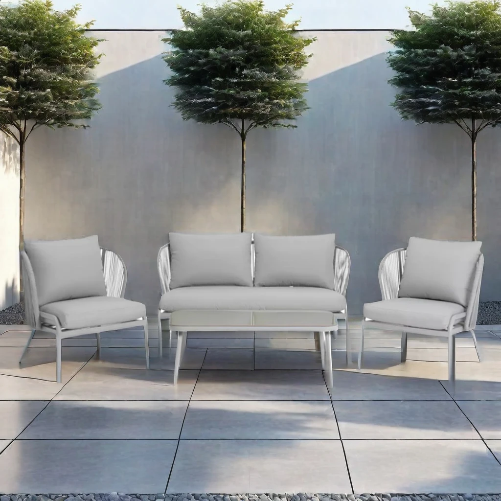 YASN Rattan Garden Sofa Set for Outdoor and Hotel Use Modern Light Grey 4 Seater Weave Furniture for Patio Setting