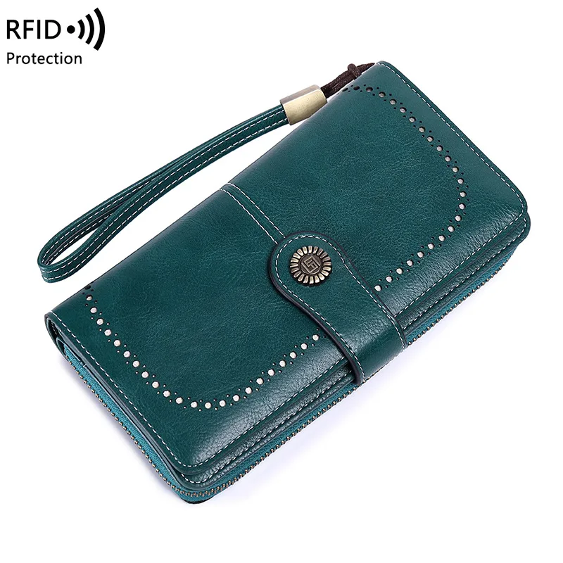 Lady Long Wallet Leather Hollow leaves Women Purse Money Card Holder Clutch long wallet with coin and card wallet for women