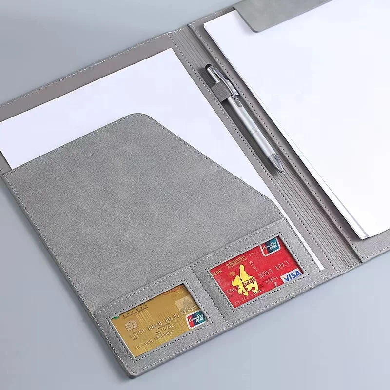 Custom Logo Printing Faux Leather Folder Portfolio Size A4 Writing Pad for Business School Office Conference Notepad Clip Boards