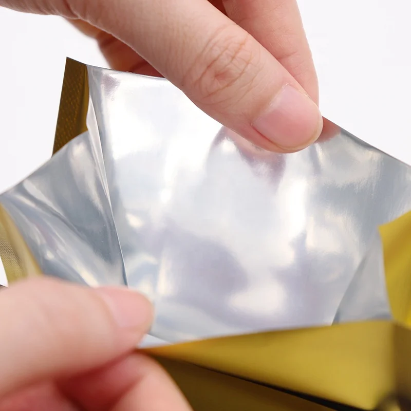 Custom-made food-grade environmentally-friendly material, four-sided sealed metal coffee bag with air vent valve and tin strip.