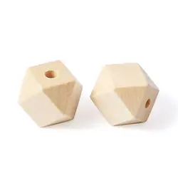 50Pcs 20mm Natural Lead Free Unpainted Geometric Polygon Wood Beads Wood Slices for DIY Craft Jewelry Making