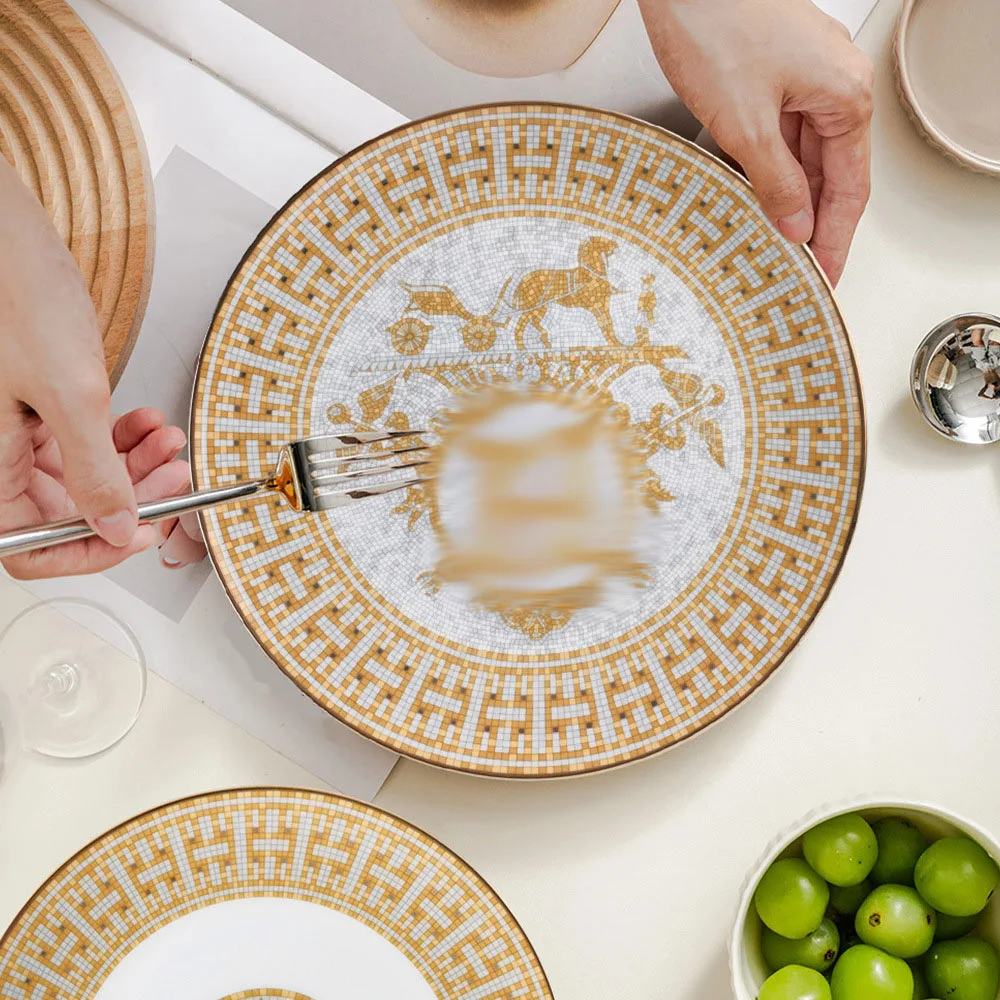 Wholesale Bone China Dinnerware Set 4pcs Plate Set Nordic Mosaic Horses Porcelain Dishes Plates