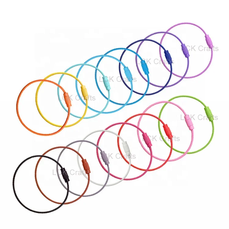 Outdoor EDC Luggage Tag Loop Rope Stainless Steel Wire Keychain  Full Color Coated Cable Key Ring Chain