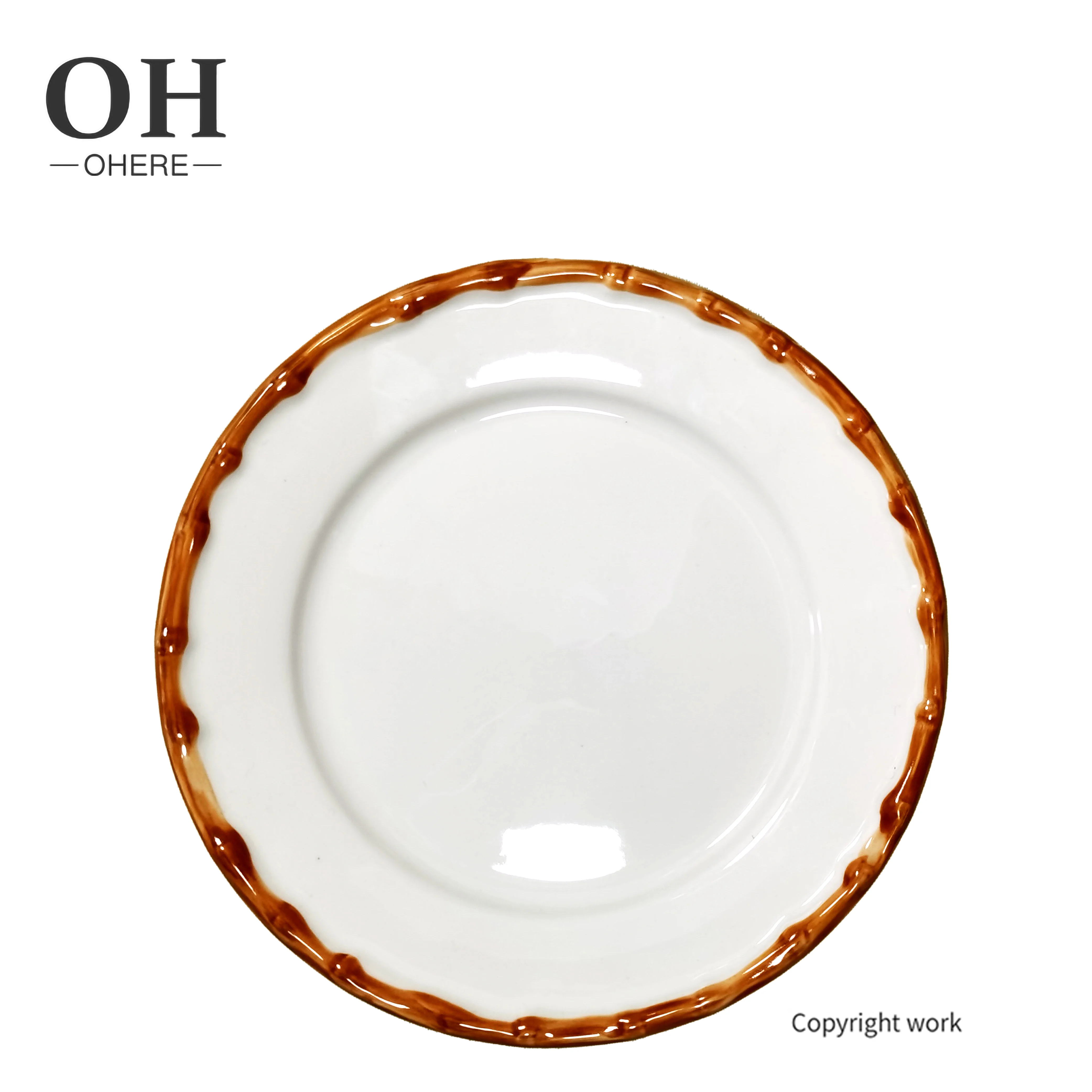 Hot sale White Bamboo edge relief Plate and Bowl Porcelain Dinner Set Wedding&Event Rental Dishes 10.5inch steak dinner plate
