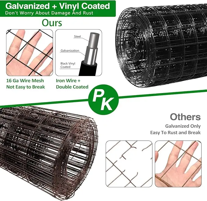 Customized Wholesale 50ft Garden fence Roll Black PVC Coated Welded wire mesh fence for Yard Vegetable Pet Poultry Cage