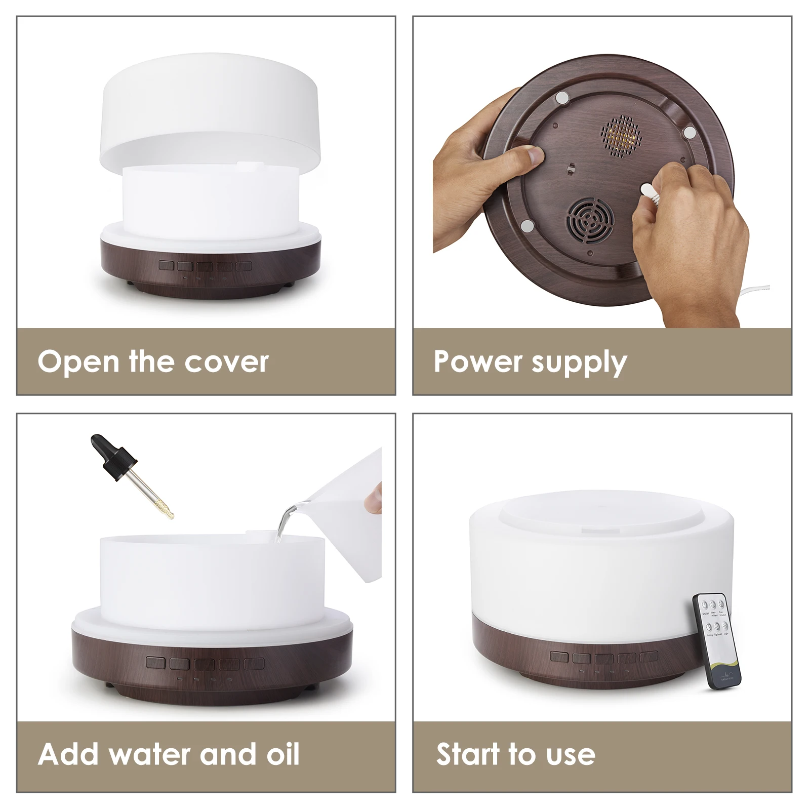 1000ml  remote control wooden grain ultrasonic essential oil aroma diffuser with bluetooth speaker