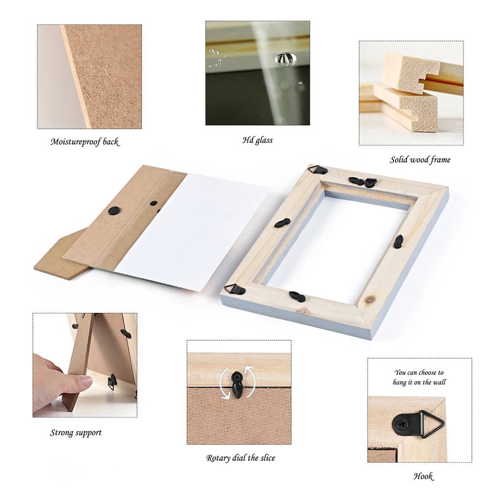 Custom A3 A4 4x4 5x7 8x10 11x14 Direct Sale Natural Wooden Photo Frame Commemorative Nostalgic Desktop Wooden Picture Frame