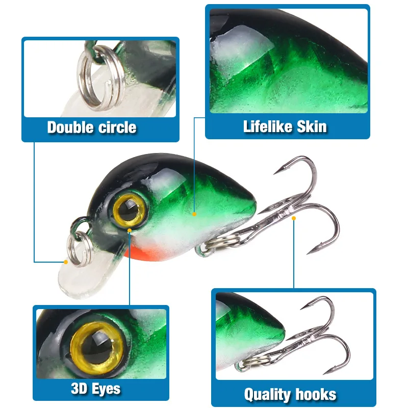 SEASKY Topwater 3D Simulation Painting Freshwater Fishing MINI Hard Lure Crank Bait