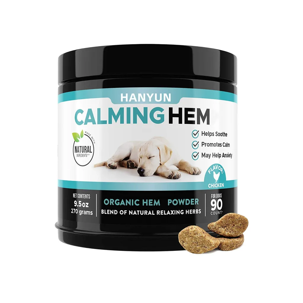 Hanyun Hem Calming Chews for Dogs All Natural Soothing Snacks with Hem Valerian Root Stress & Dog Anxiety Relief