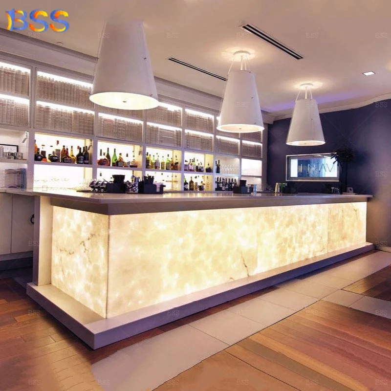 Alabaster Marble Counter for Hotel Restaurant Modern Design Backlit Onyx Marble Bar Counter